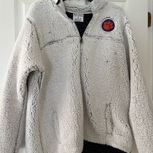 Champion White Sherpa Jacket with Clemson Paw
